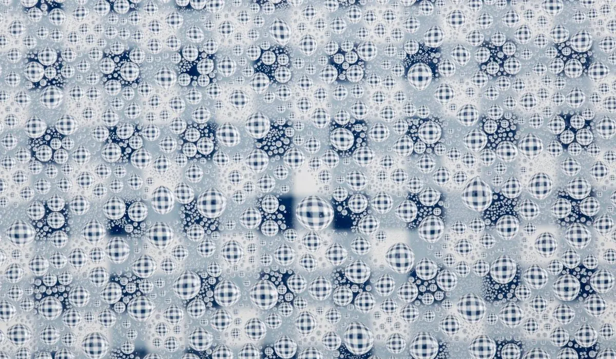 Water droplets beading on a technical fabric