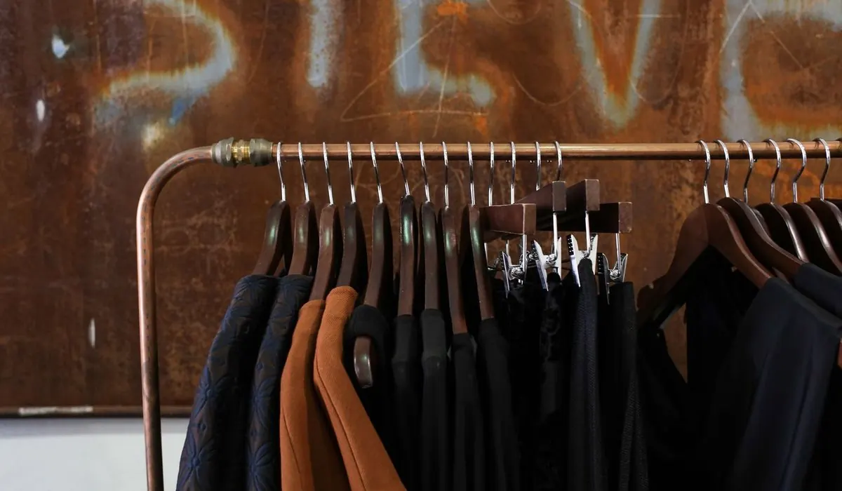 Clothes hanging on a shop rail